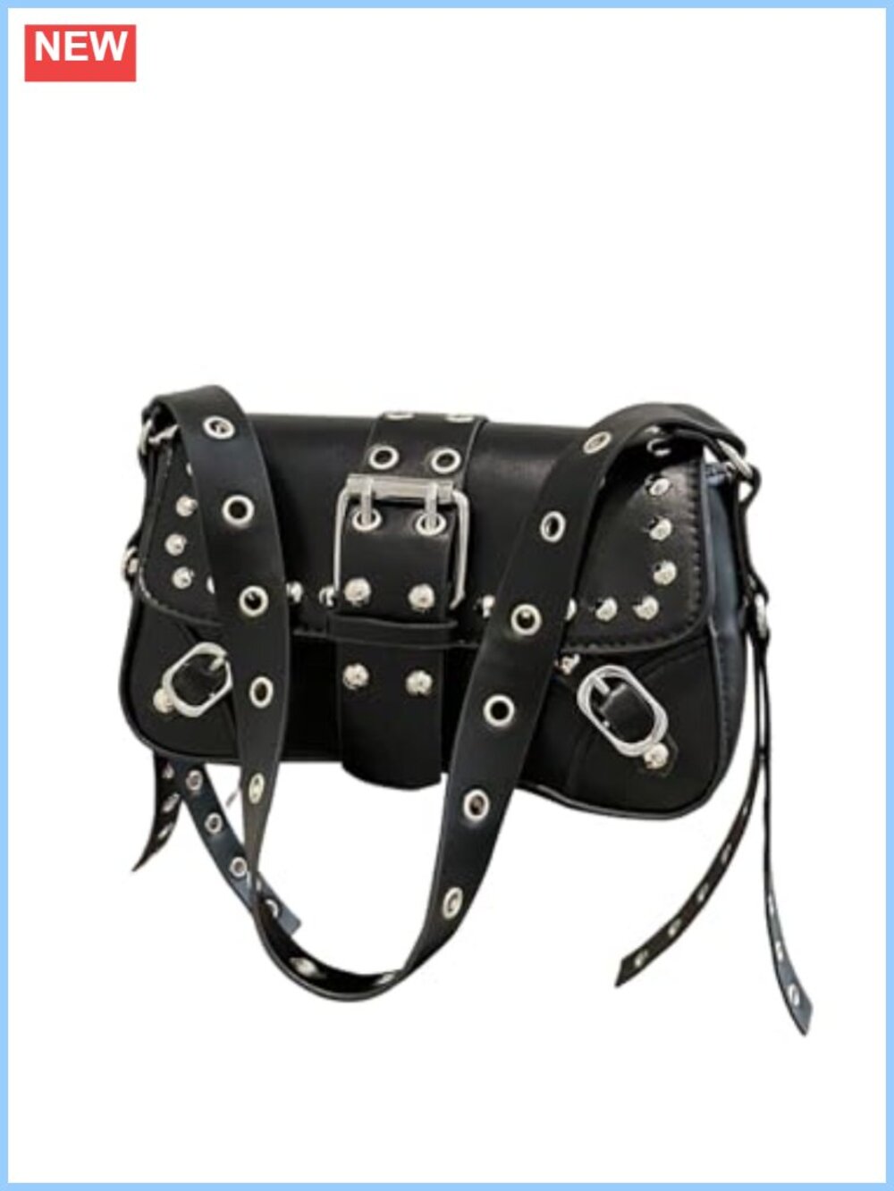 Faux Leather Shoulder Handbag Punk Rivet Flap Studded Vintage Underarm Bag